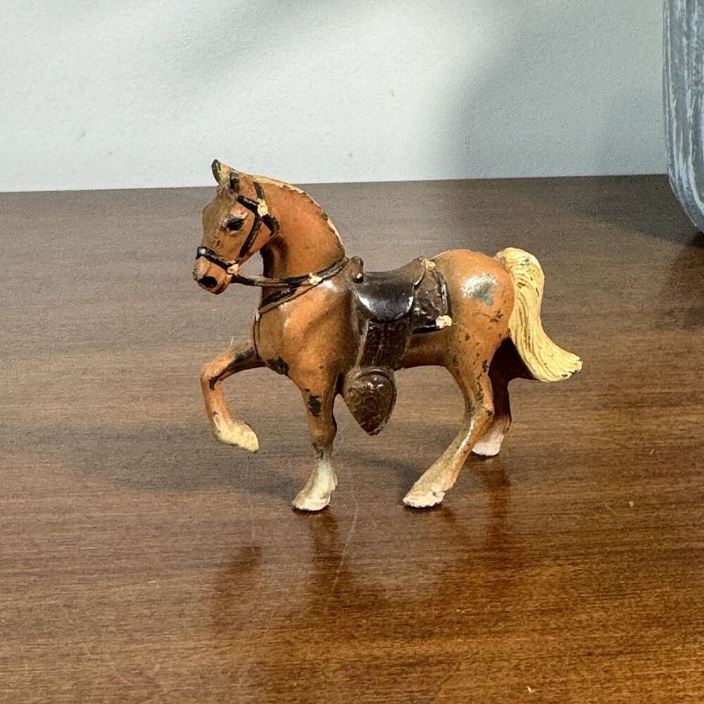 Vintage Painted Cast Metal Horse Figurine with Saddle & Bridle Japan Collectible